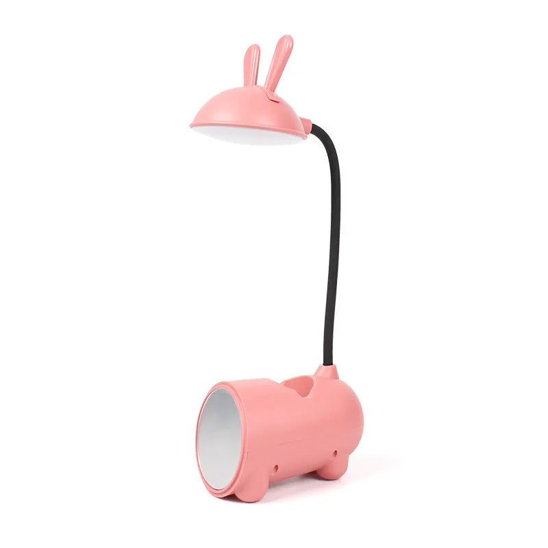 Cartoon USB desk lamp with pen storage container in dark blue colour on desktop