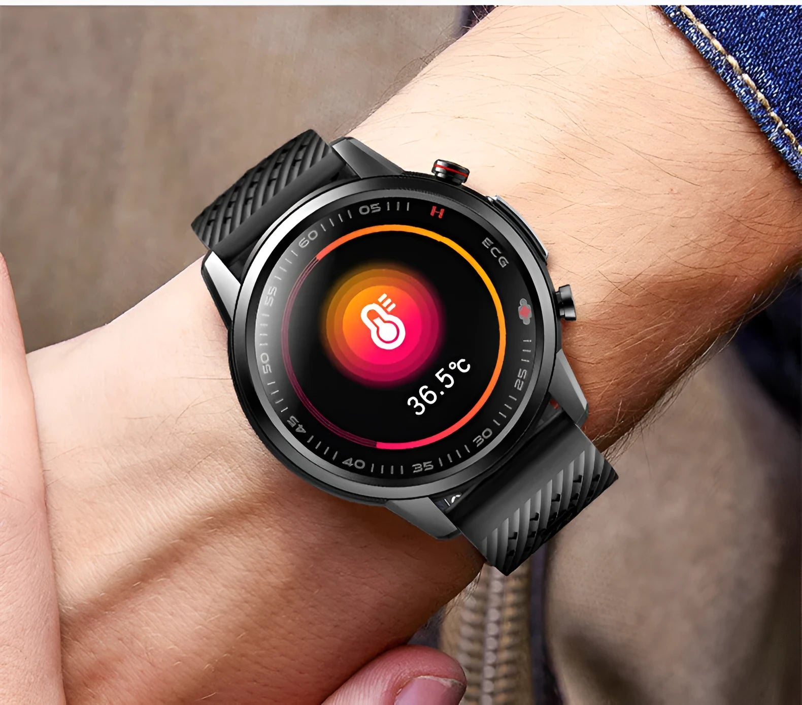F800 ECG blood pressure monitoring sports smart watch with 1.3-inch screen in black or silver grey