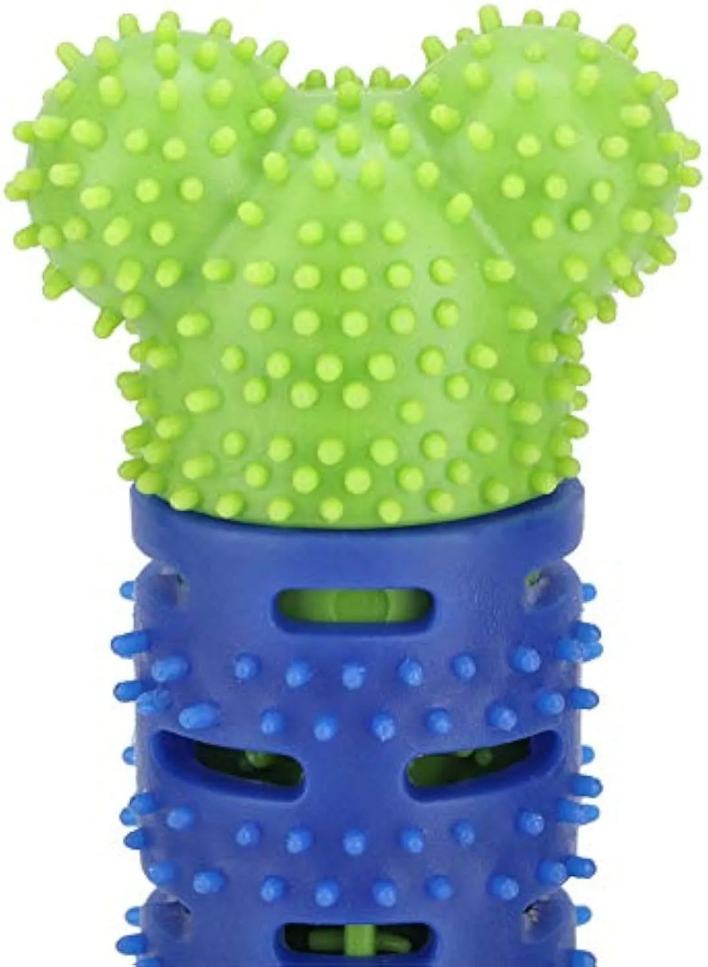 Blue green silicone dog molar tooth cleaner brushing stick with textured brush head and nodules
