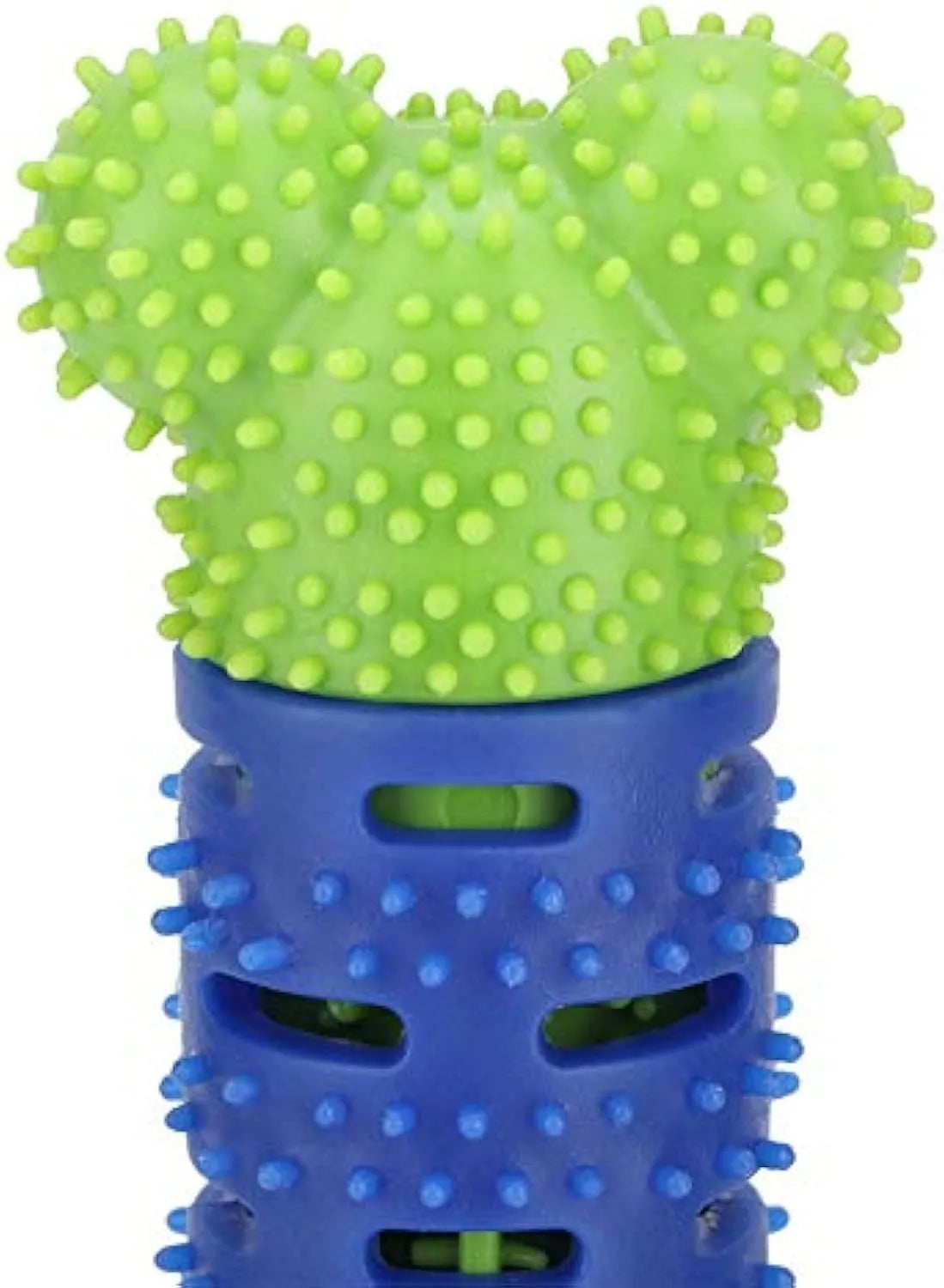 Blue green silicone dog molar tooth cleaner brushing stick with textured brush head and nodules