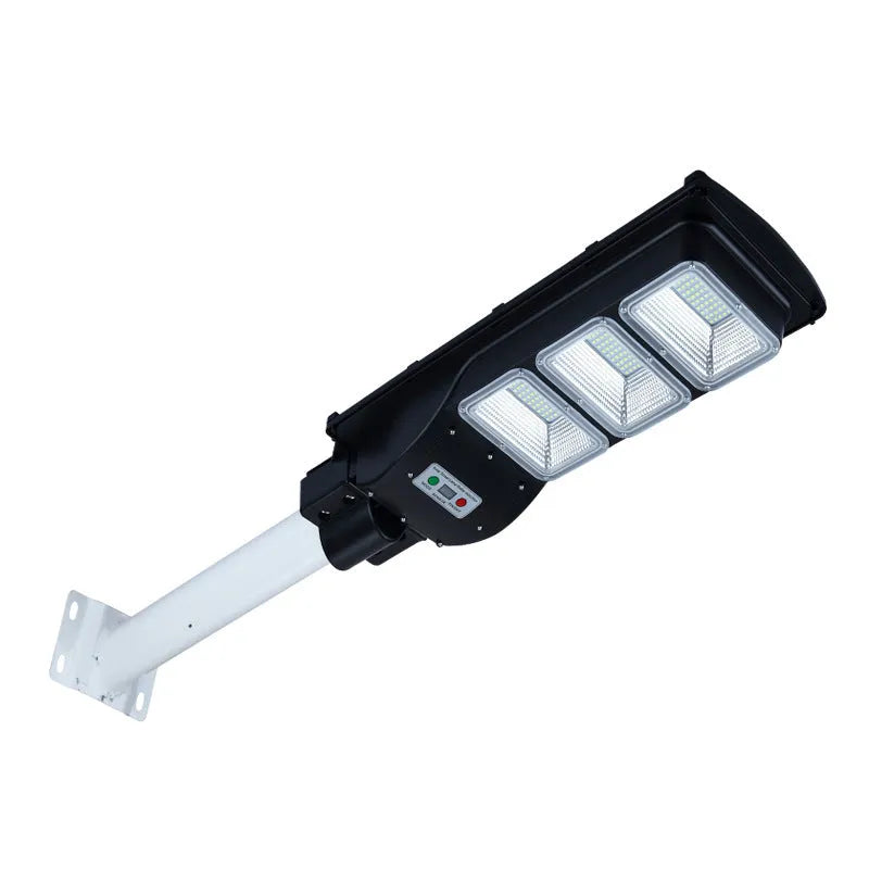 Integrated solar street light with solar panel and LED light unit for outdoor installation
