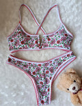 Women's V-neck floral embroidery printed swimsuit briefs in polyester fabric