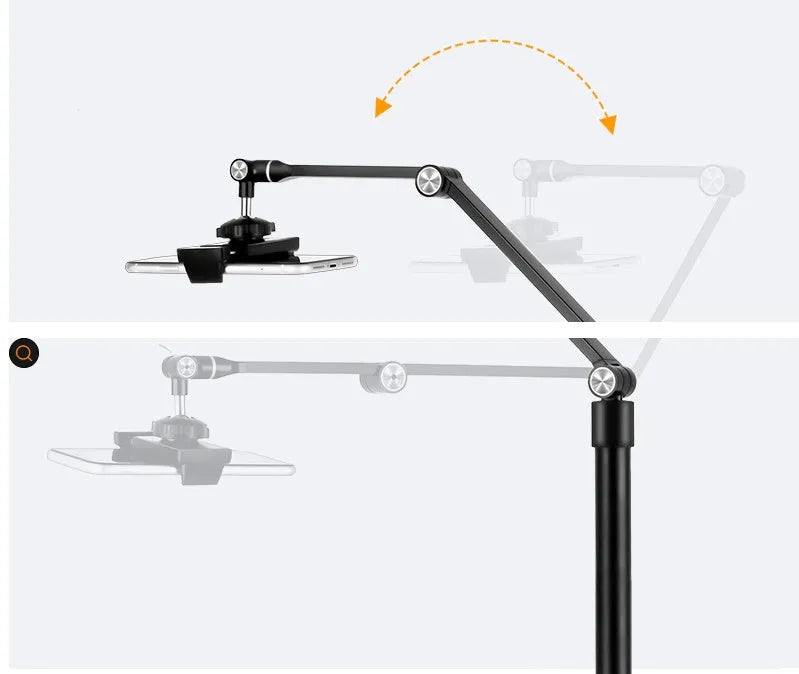 Black aluminium alloy mobile phone tablet stand with fill light for live broadcast shooting
