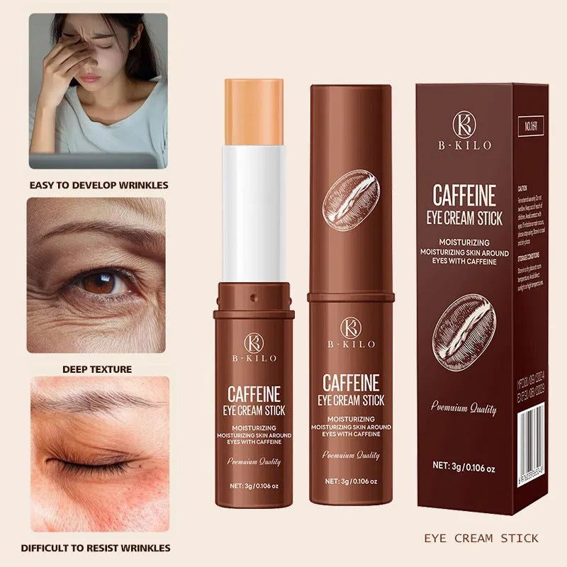 Caffeine eye cream stick in travel-friendly 3g packaging for under-eye hydration