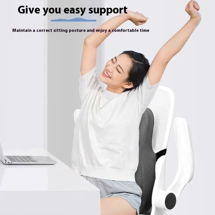 Grey lumbar support cushion for office chairs showing 40x40x8cm size and square shape.