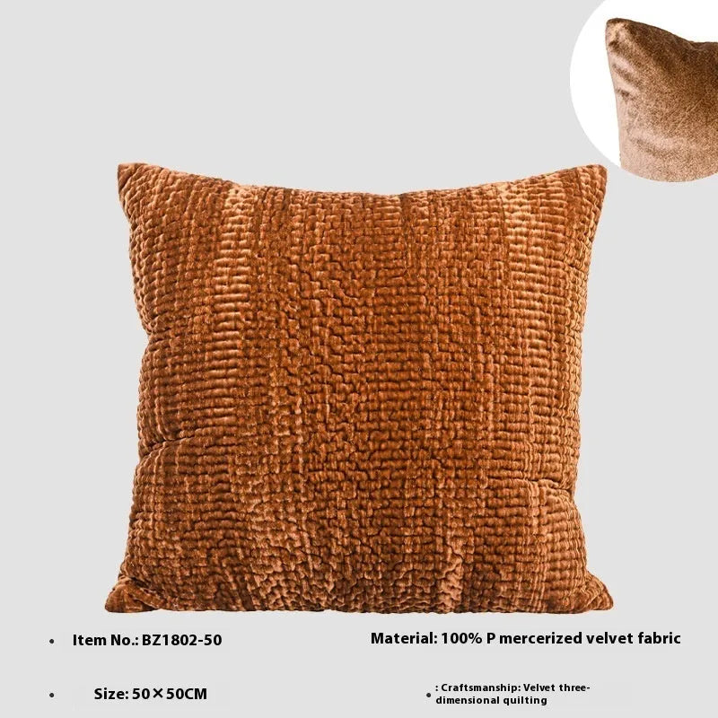 Antique style quilted cushion pillow with mercerised velvet embossing in green, red, mocha, and orange colour options