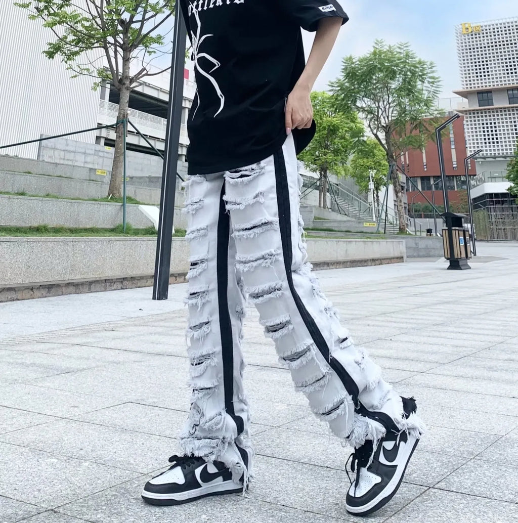 Men's Ripped Jeans Straight Casual Versatile Trousers Mid Waist Zipper Fly Denim Polyester Blend Teenagers Leisure S M L XL 2XL 3XL 4XL Picture Color