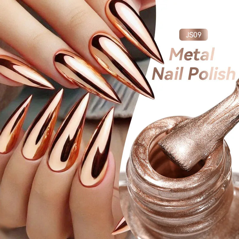 Quick-dry metallic mirror nail polish bottle with 7ml no-bake formula in 26 colour options JS01 to SF12
