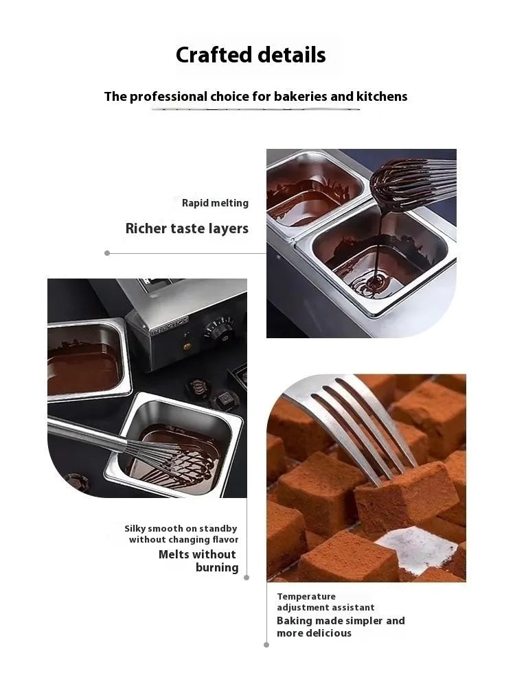 Commercial electric chocolate melting machine with dual pots and temperature controls