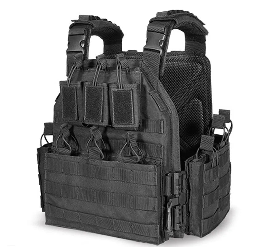 Outward Quick Dismantling 6094 Tactical Vest in black CP camouflage, adjustable waist, 1000D polyester for outdoor use