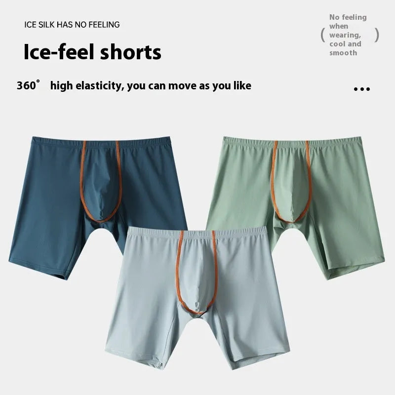 Men's mid-waist boxer shorts in quick-drying nylon fabric showing U-convex design