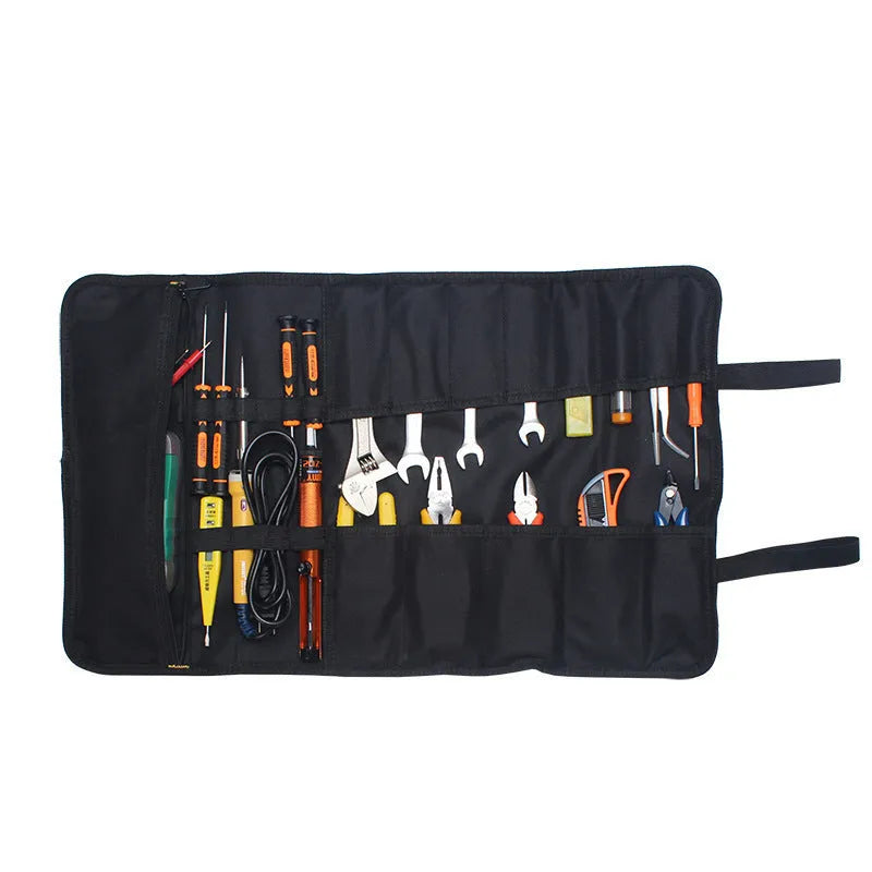 Blue thickened Oxford cloth foldable tool storage bag showing three-dimensional shape and size.