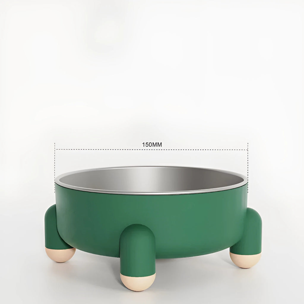 Green stainless steel pet bowl with anti-slip base and high foot for dogs and cats