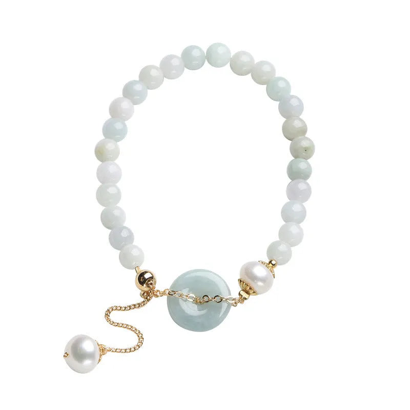 Natural emerald peace buckle jade pearl bracelet for women with geometric national style design