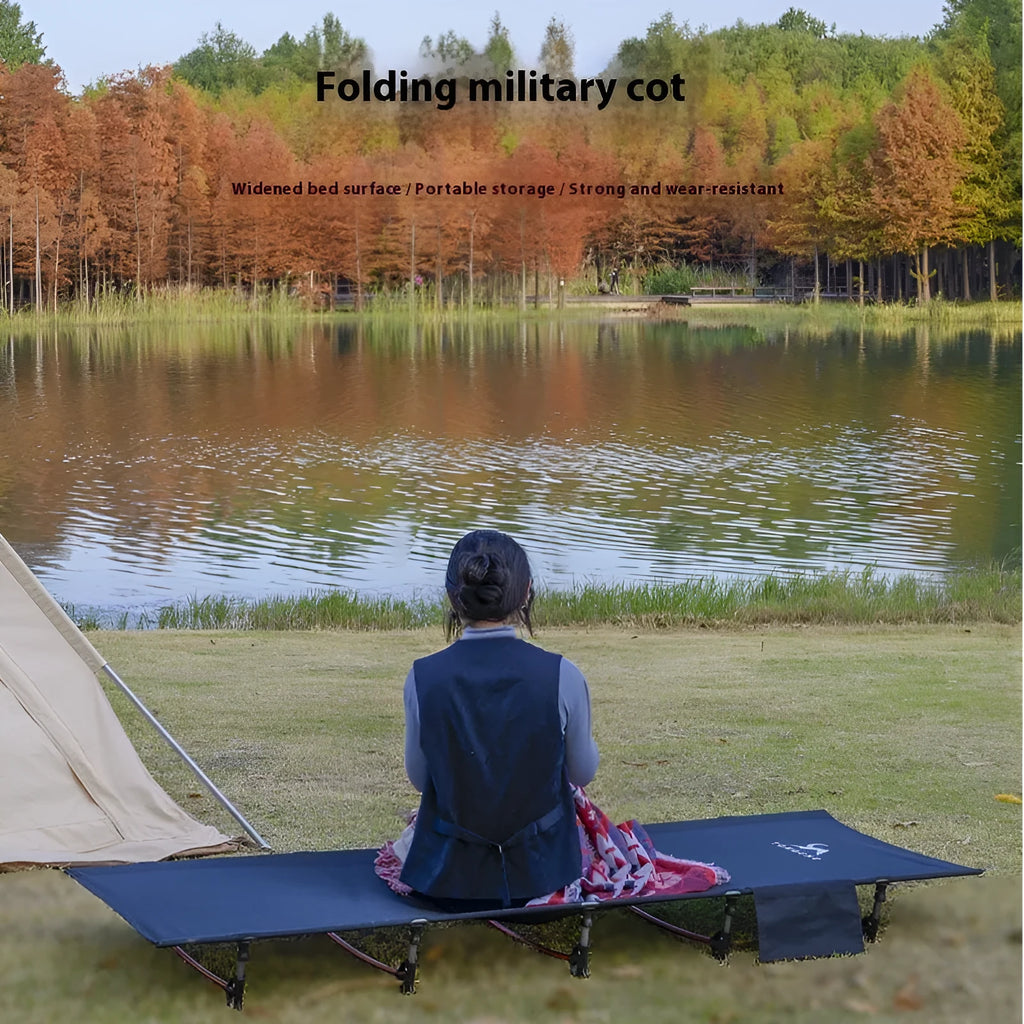 Ultra-light camping folding bed with aluminium alloy frame and Oxford cloth, 190x65x15cm, black colour