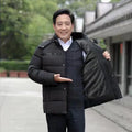 Winter fleece padded coat with detachable collar in black, front view, sizes XL to 5XL