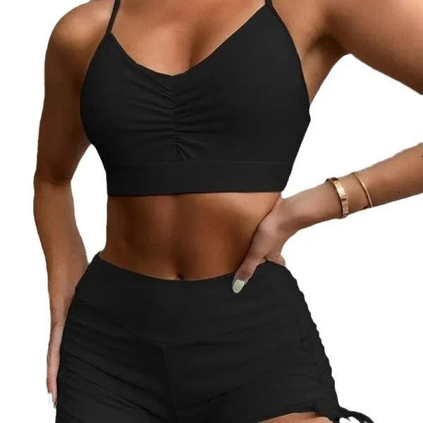 Women's solid colour high waist split swimsuit bikini set with spandex lining