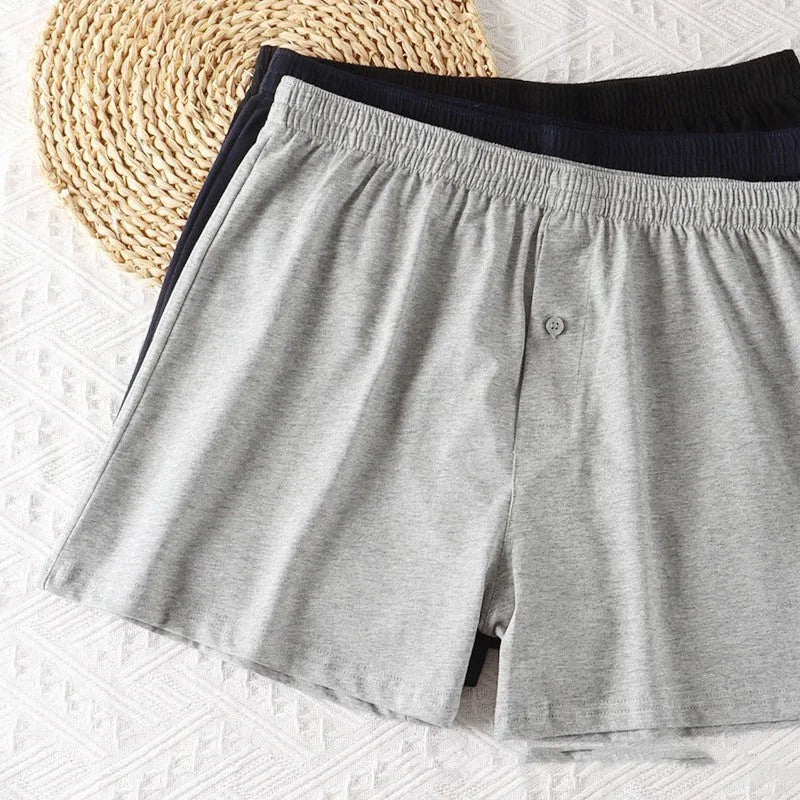 Men's loose cotton boxer shorts in solid colours with high waist design