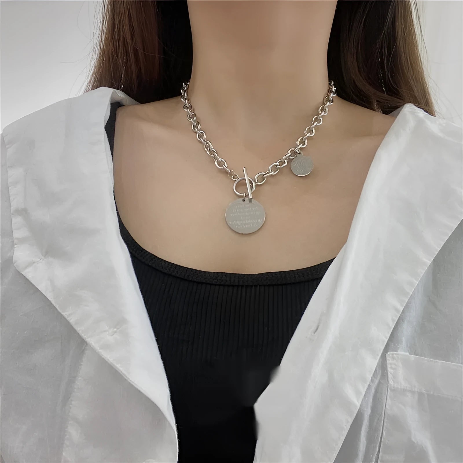 Round titanium steel necklace with box chain and baking varnish finish, adjustable from 21cm to 50cm