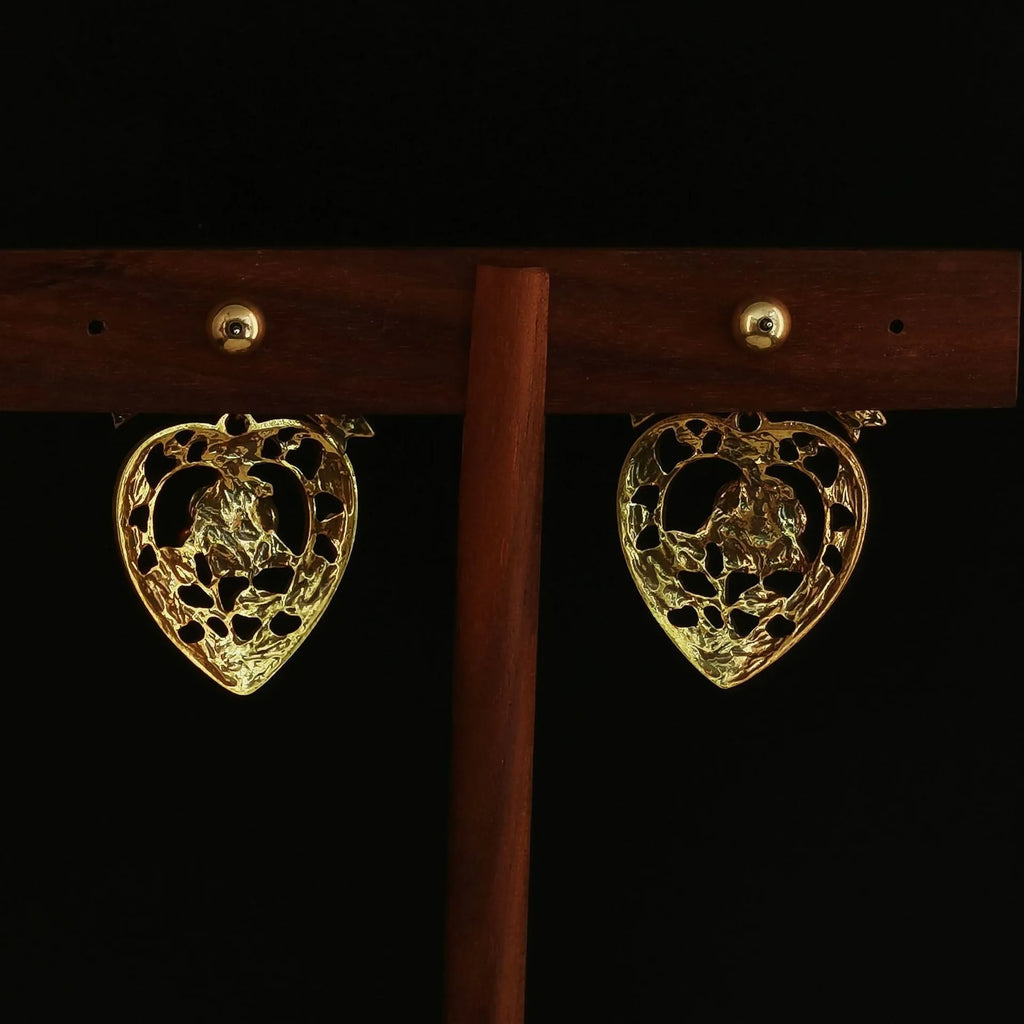 Inlaid zirconium bow hollow pattern love heart rose eardrop earring in copper alloy Chinese style earplug
