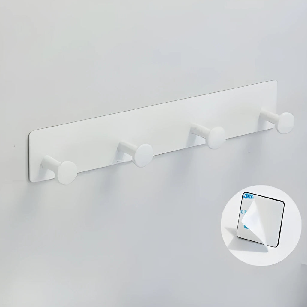 Screwless iron mushroom-style wall hook with multiple rows, shown with double-sided adhesive tape for punch-free installation.