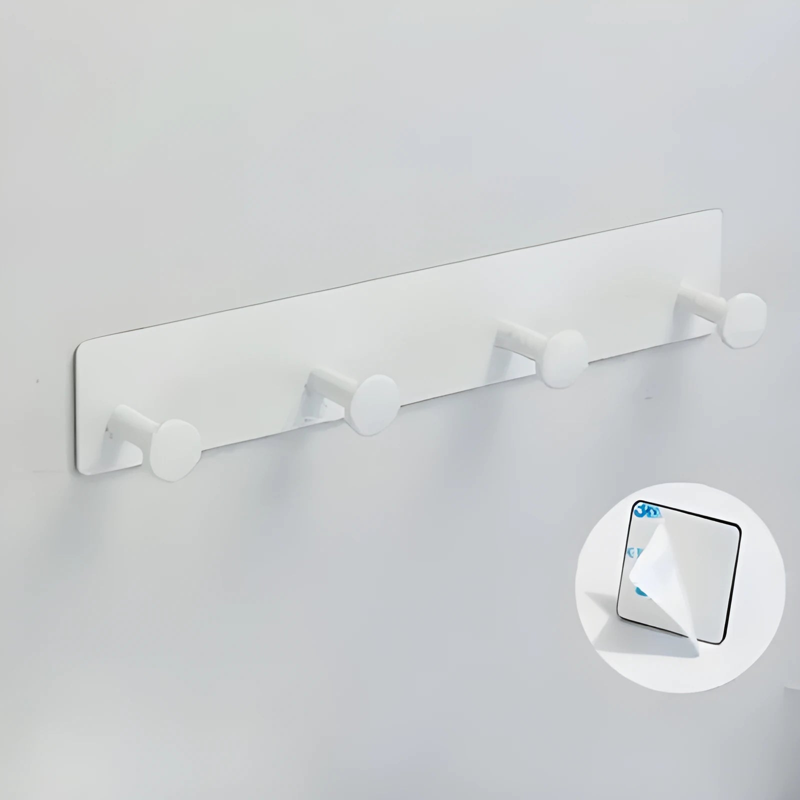Screwless iron mushroom-style wall hook with multiple rows, shown with double-sided adhesive tape for punch-free installation.