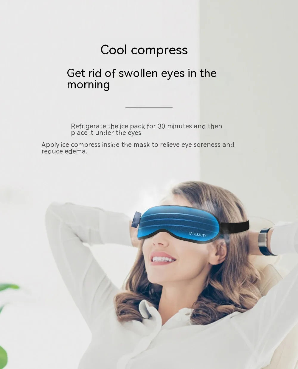 Lycra fabric steam sleep mask with USB charging cable and battery case on a flat surface