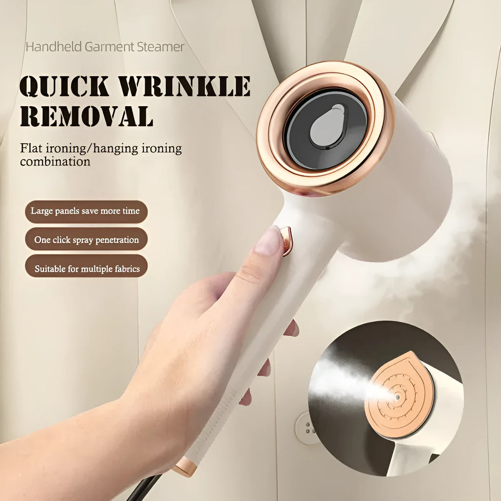 Green mini handheld garment steamer with titanium panel and transparent 50ml water tank