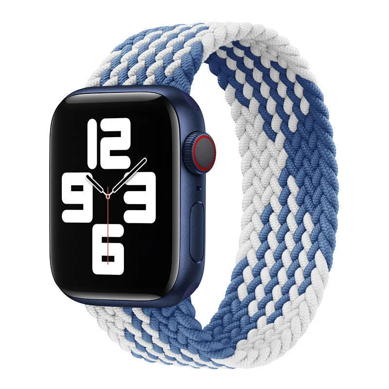 Elastic nylon braided rainbow watch strap for Apple Watch 38mm to 45mm, woven fabric, multiple colour options