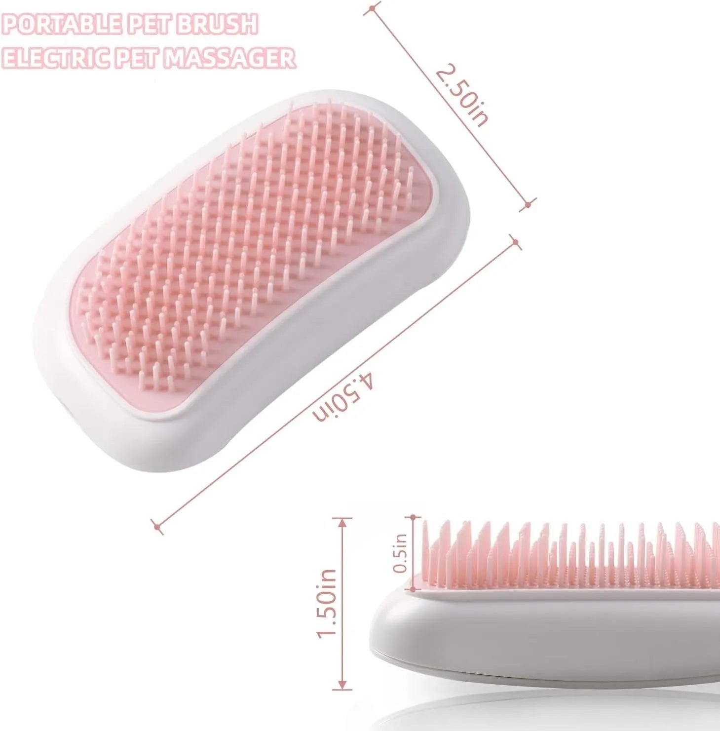 Pink electric pet massage brush with TPE comb teeth for cats and dogs