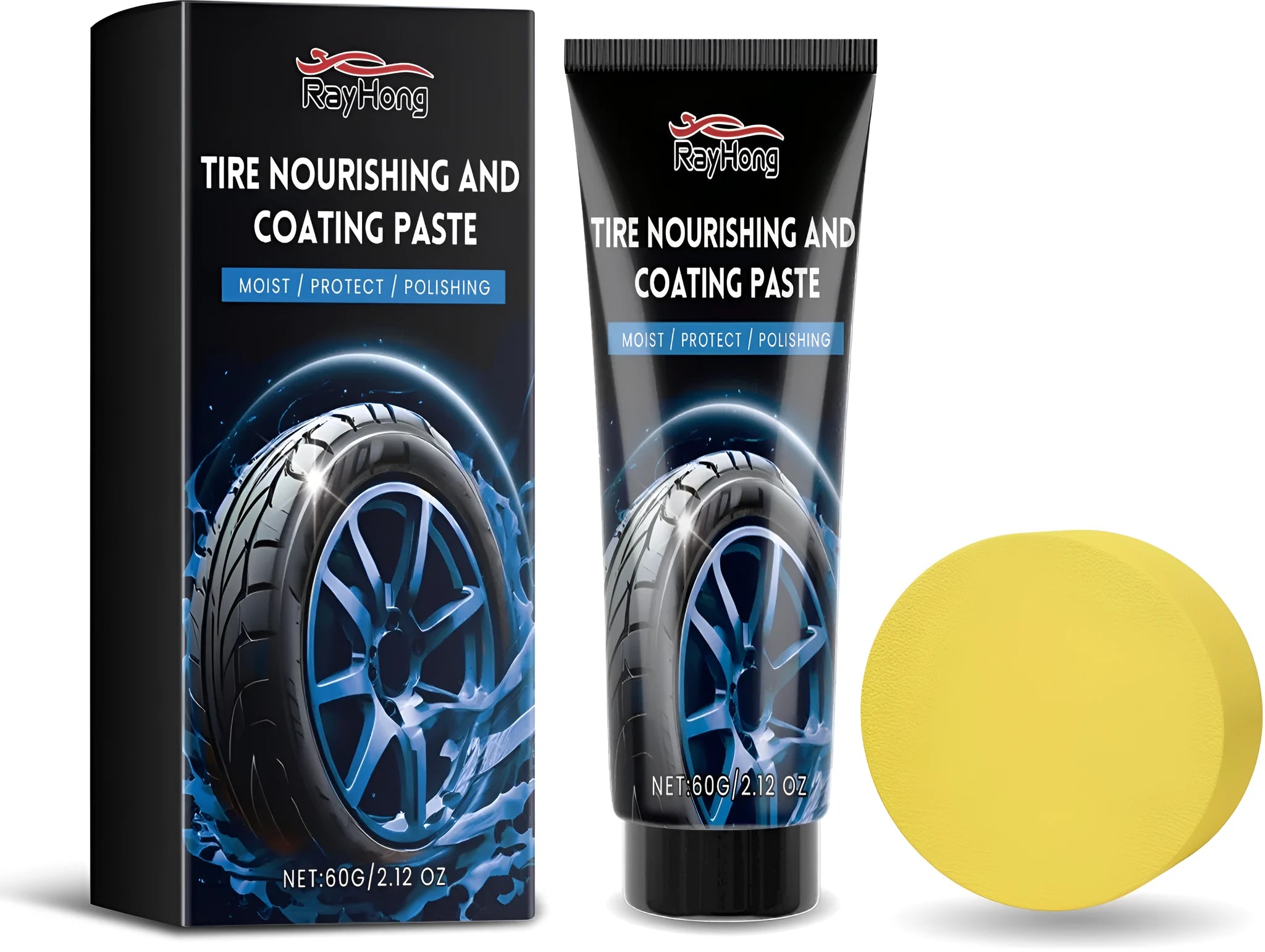 60ml black car tyre retreading paste in bottle with small sponge applicator for rubber crack and scuff repair