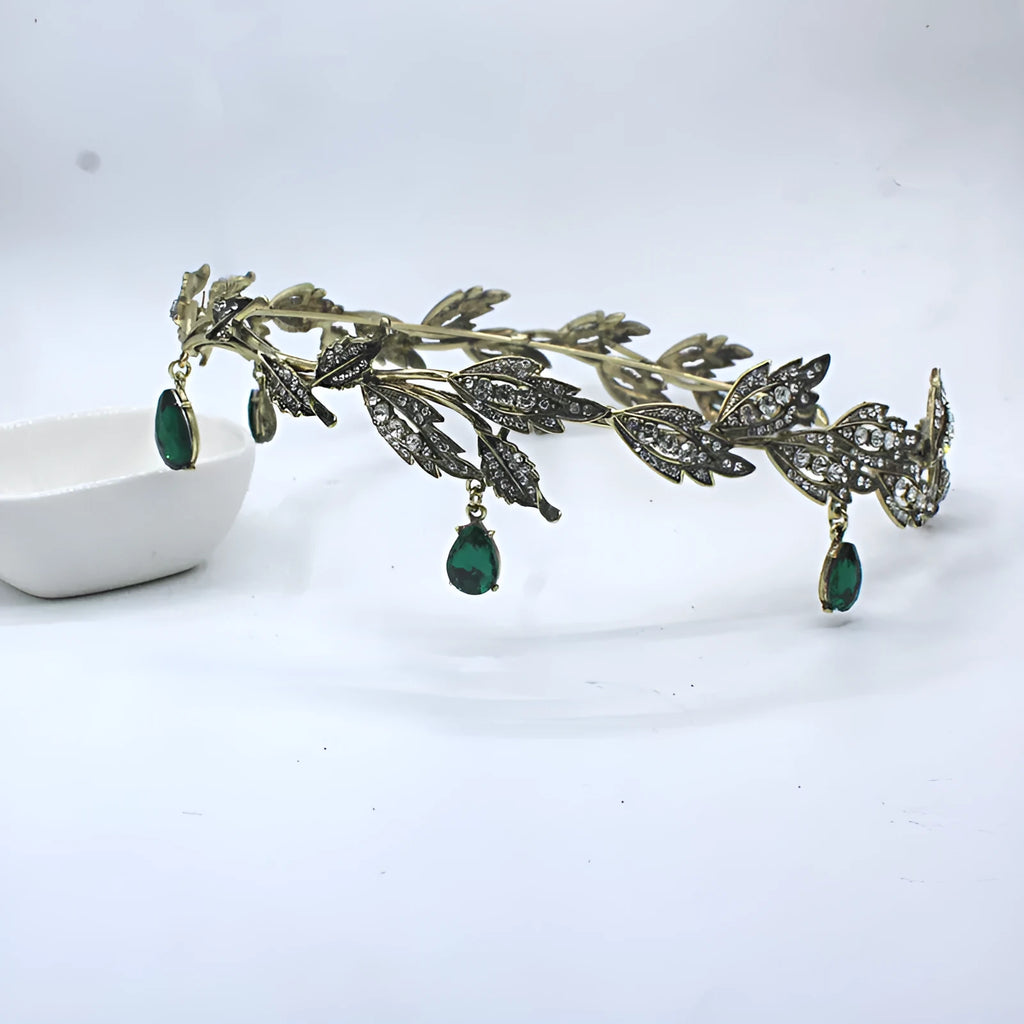 Vintage forehead diamond rhinestone wedding headdress crown hair band in bronze white diamond finish