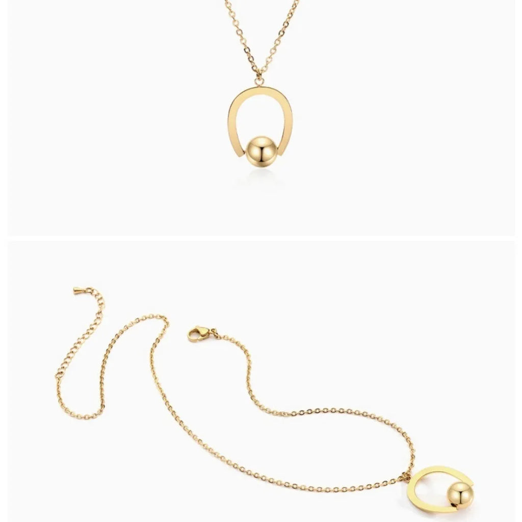 Adjustable stainless steel necklace with a geometric pendant on a cross chain in gold or silver.