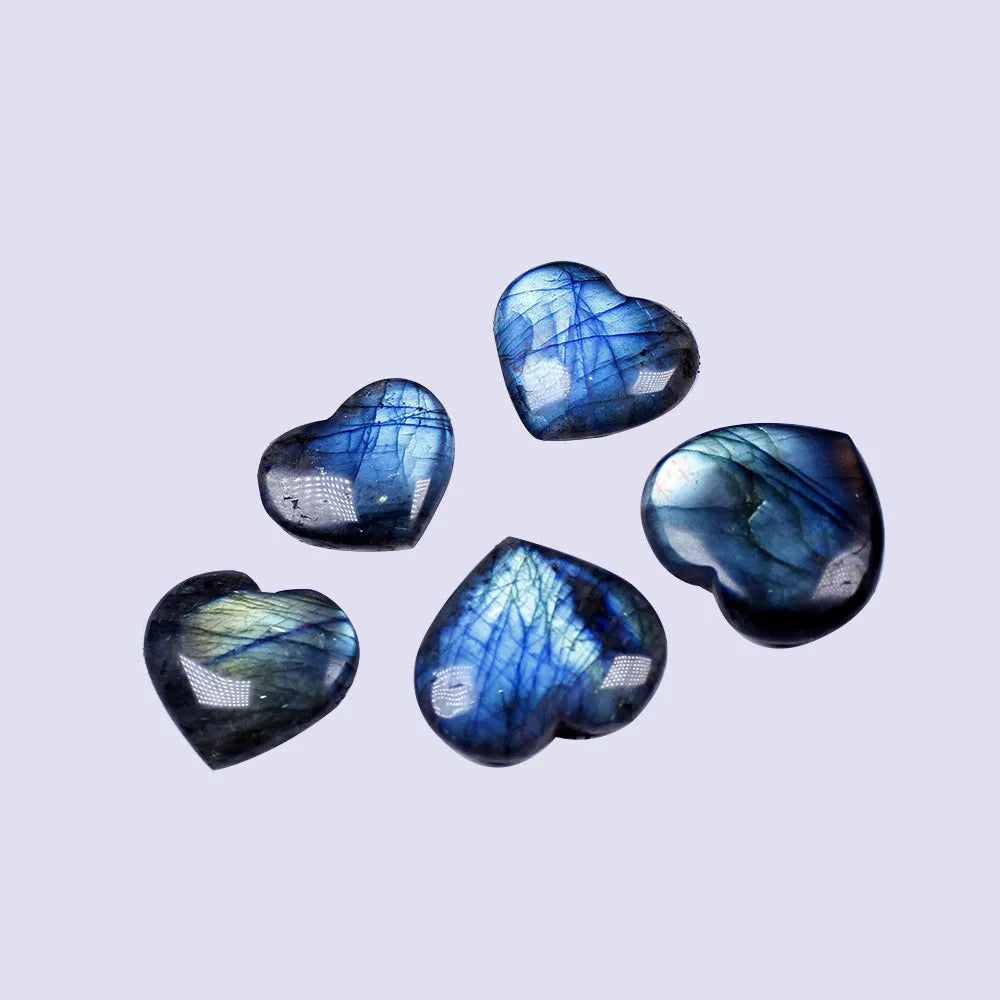 Natural blue moonlight feldspar heart pendant with geometric handle design