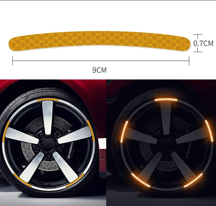 Twenty arc-shaped PVC reflective stickers for car wheel hub application in selected colour