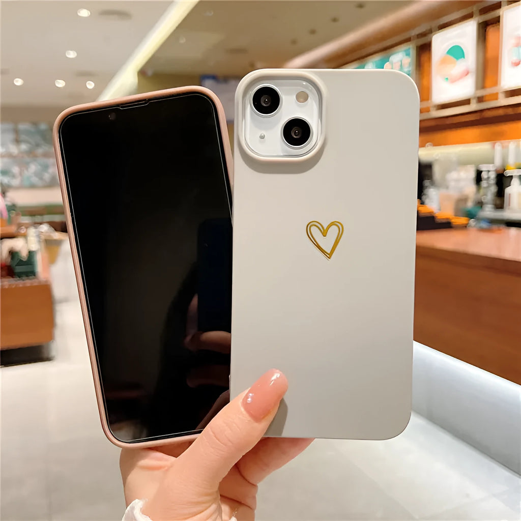 Brown silicone iPhone case with hot stamping love design on non-slip TPU surface