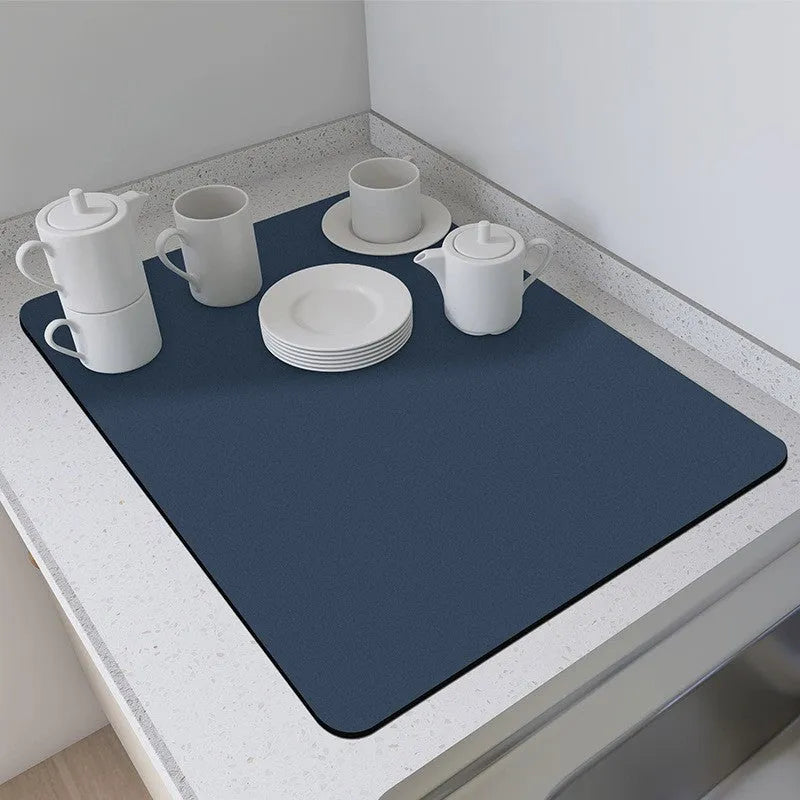 Square 60x90cm artificial leather water draining pad for kitchen countertop in black or plaid design