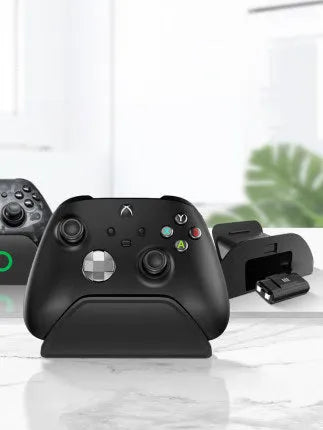 White ABS controller stand base for Xbox with battery storage compartment and gamepad holder