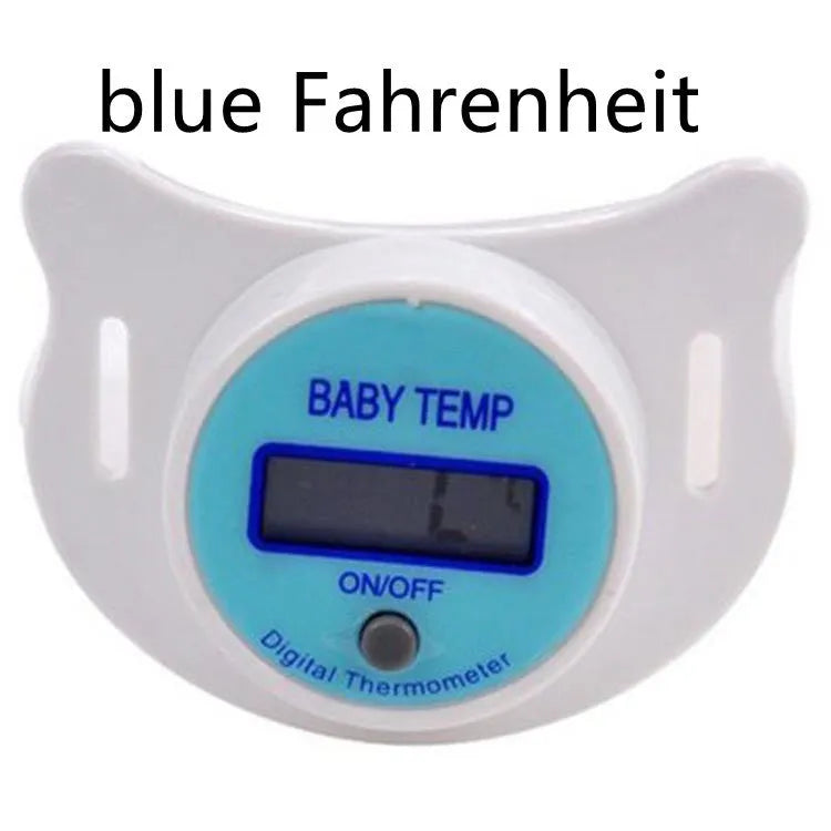 Baby pacifier digital thermometer in blue and pink colours for infant temperature monitoring