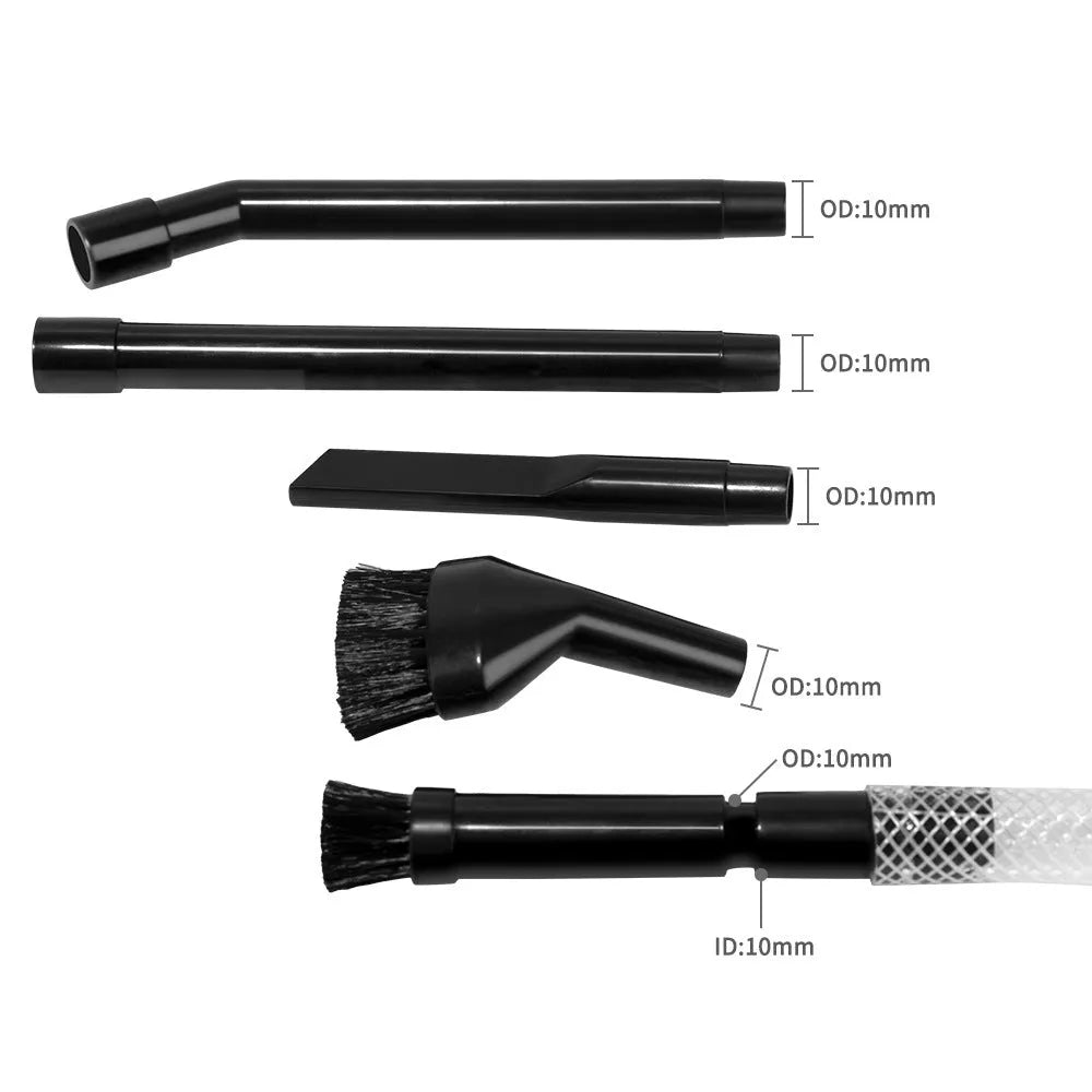 Eight-piece vacuum cleaner accessory set with multiple nozzle heads for small space cleaning.
