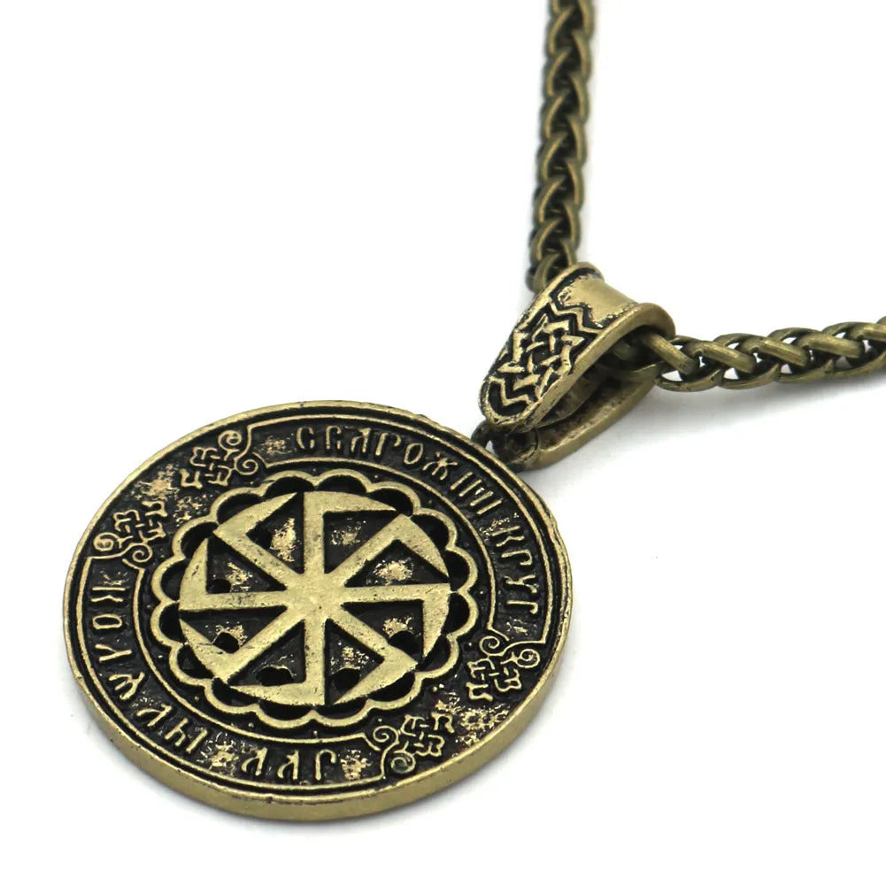 Lunavin ODing logo pendant necklace on an adjustable chain, showing antique silver and bronze finish options with snake bones and leather rope styles.
