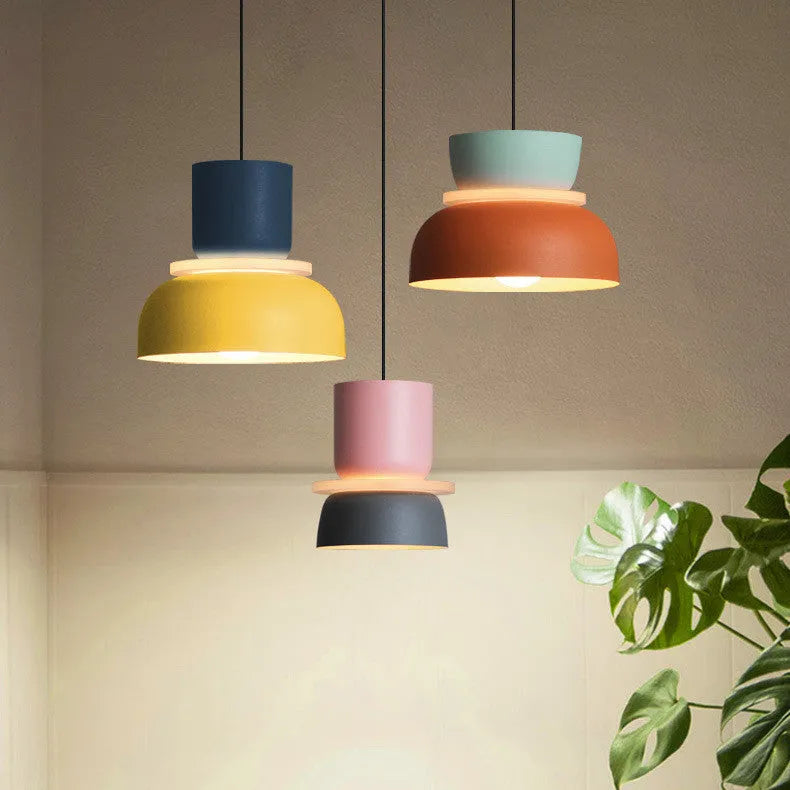 Nordic minimalist iron pendant light fitting with colour-matched finish and warm white bulb