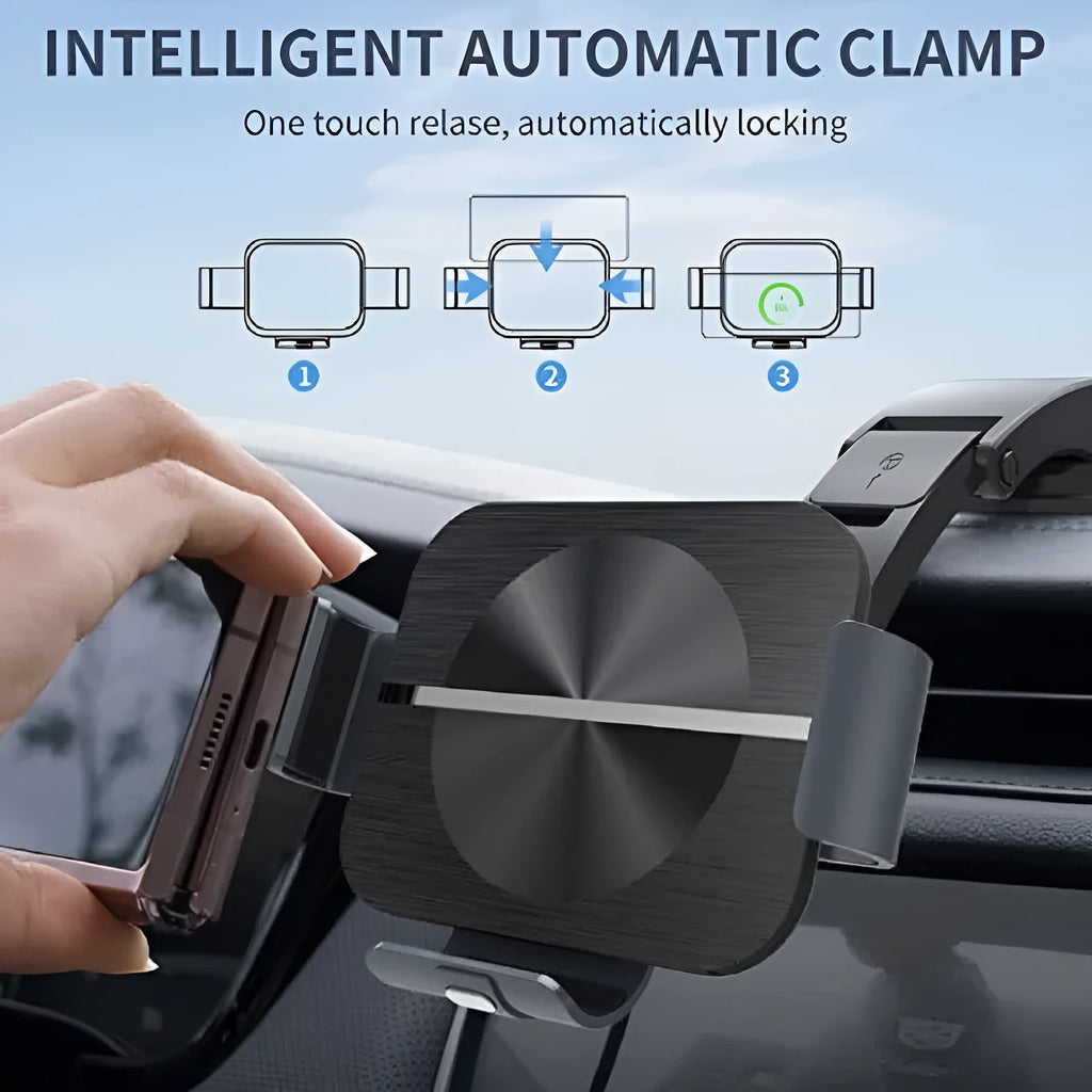 S11 twin coil car wireless charger for folding screen phones, Type-C, Qi 1.2.4, Black or Technology Grey