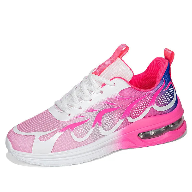 Women's casual sneakers in mesh fabric with a PU sole, shown in Pink, Plum Red, and Moonlight colour options.