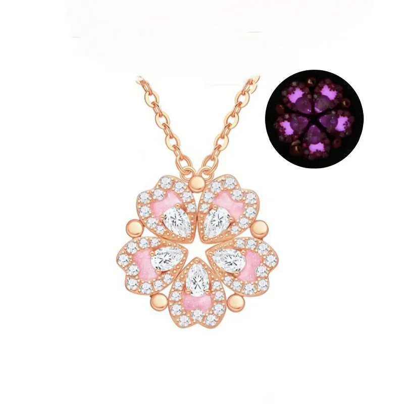 S999 silver heart pendant clavicle chain necklace with rose gold finish and cross chain, 40+5cm.