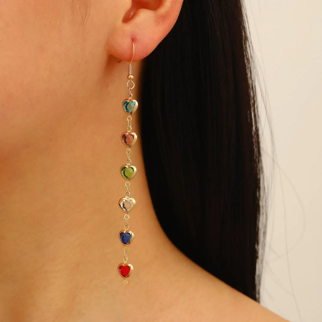 Women's colorful water drop tassel earrings with electroplated KC gold finish on copper