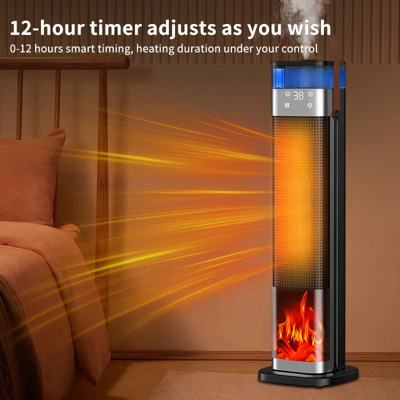 Vertical humidifying heater with remote control, dimensions 16x16x52.6cm