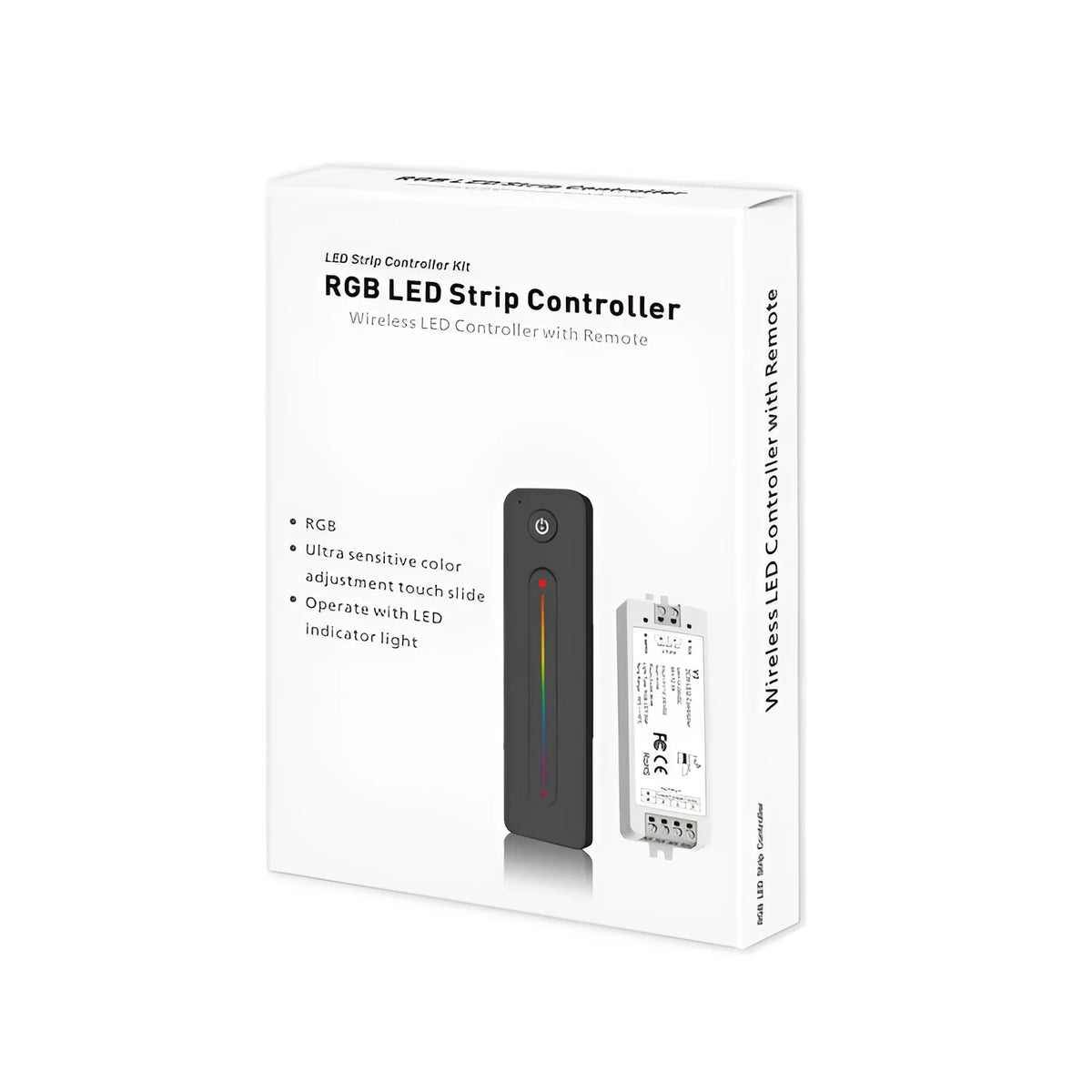 Black LED dimmer wireless RF switch 12-24V 8A RGB controller with remote control, 150x125x23mm