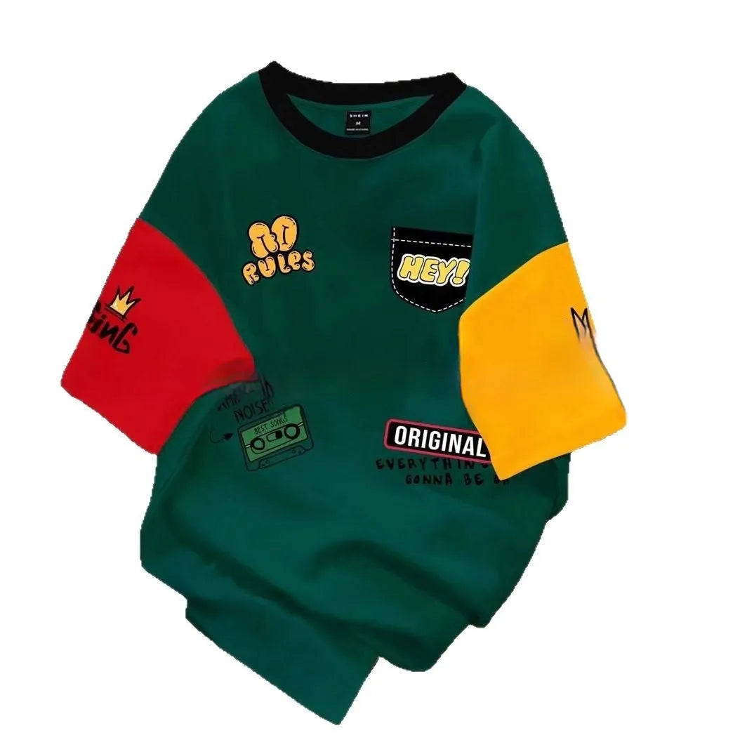 Men's loose fit T-shirt with digital printed letter pattern in trendy colour option