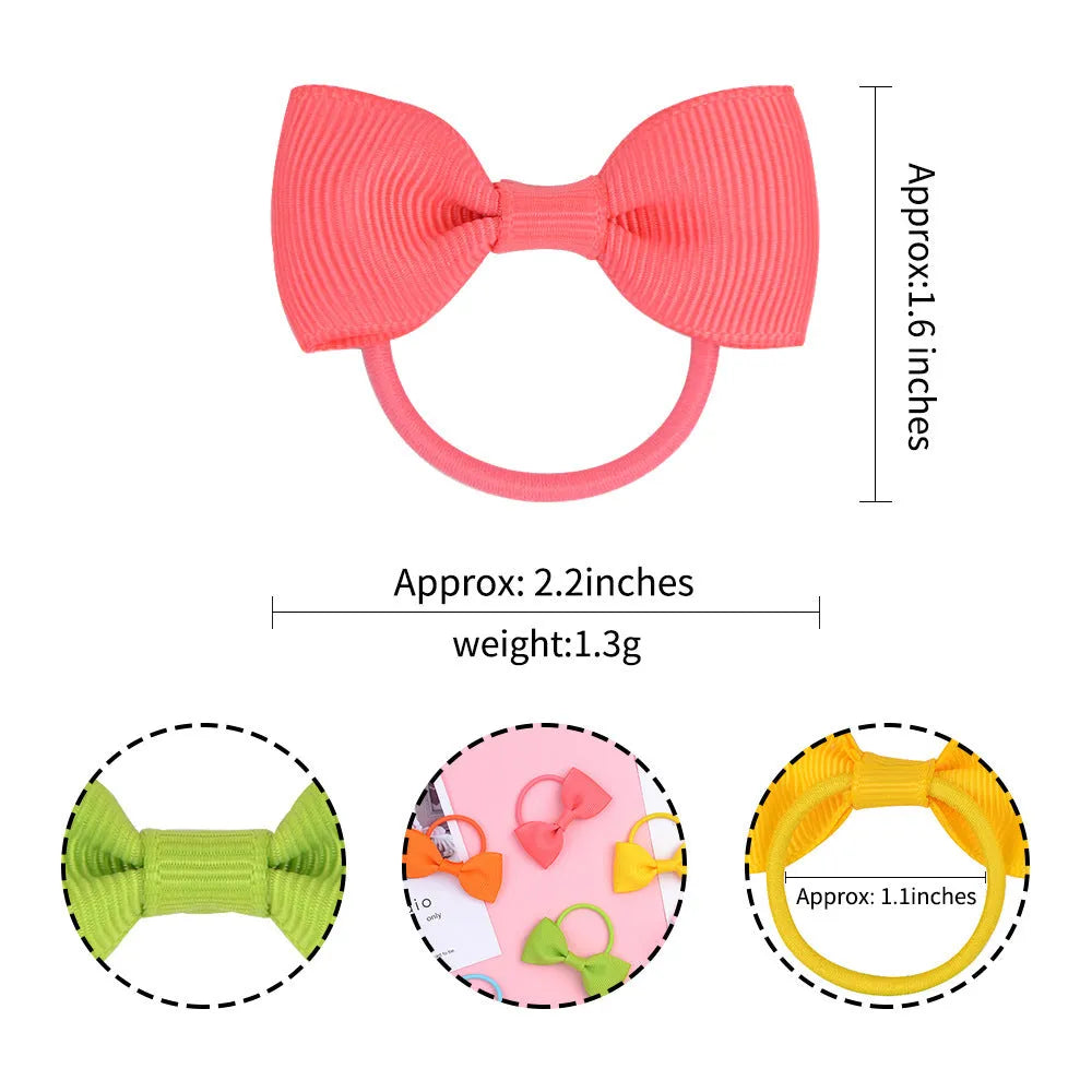 80 multi-coloured baby hair ties with small grosgrain ribbon bows for infants and toddlers